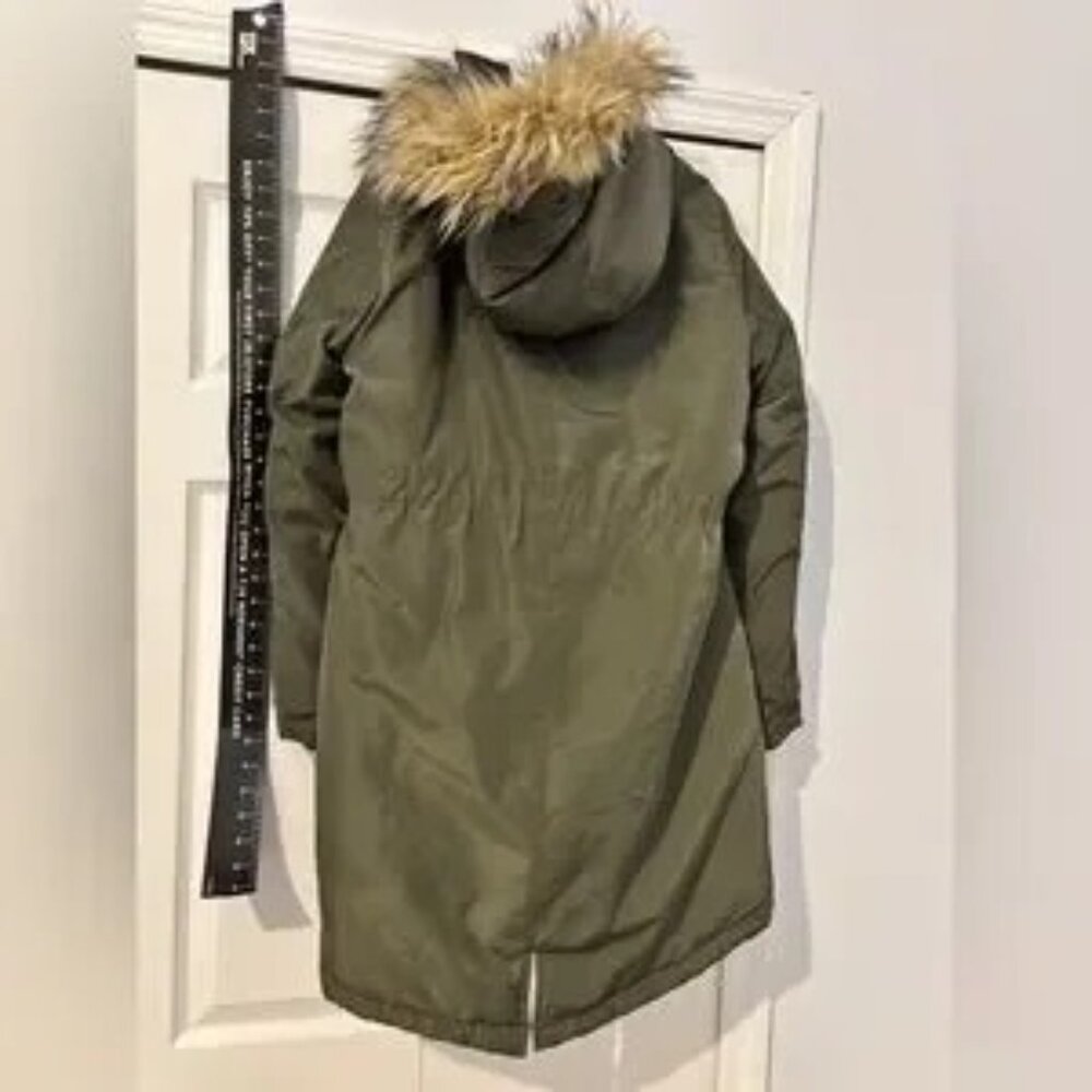 heavy weighted ladies tts L beautiful new Olive Green Parka with Faux Fur Trim - Picture 11 of 12